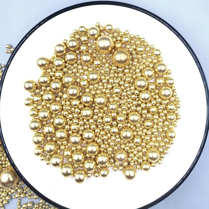 Edible Pearl Sugar Sprinkles Gold Candy Mixing Size Baking Edible Cake Decorations Cupcake Toppers Cookie Decorating Celebrations Wedding Valentines Easter Halloween Christmas Supplies 120g/ 4.23oz