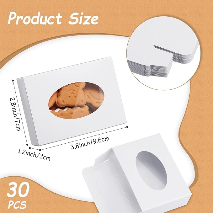 Spakon 30 Pcs Soap Boxes for Homemade Soaps 3.8 x 2.8 x 1.2 Inch Rectangle Soap Boxes with Window Small Gift Wrapping Box for Soaps Packaging Bakery Cookies Candy Party Favor Supplies(White)