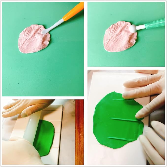 Gum Paste Flower and Leaf Tools Kit 10 Sugar Flower Modelling Tools 6 Cake Brush 4 Flower Petals Ball Tools 4 Frilling Stick 1 Fondant Flower Veining Board 1 Foam Pad 1 Silicone Mat 1 Rolling Pin