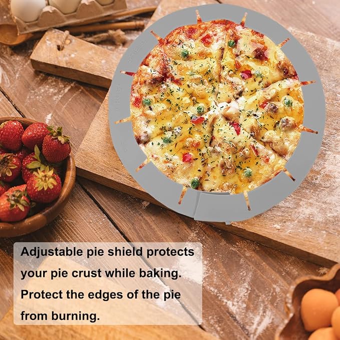 Adjustable Pie Crust Shield Protector Pie Edge Protector Tools Round Silicone Baking Cake Pizza Cover BPA-Free for Halloween Christmas Party Baking Fits 8-11.5 Inches Pie