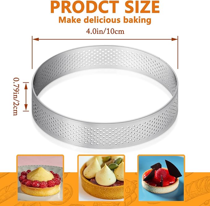 Aringfes10 Pcs 4 Inch 304 Stainless Steel Tart Ring, Heat-Resistant Perforated Cake Mousse Ring, Round Ring Baking Doughnut Tools (10cm)
