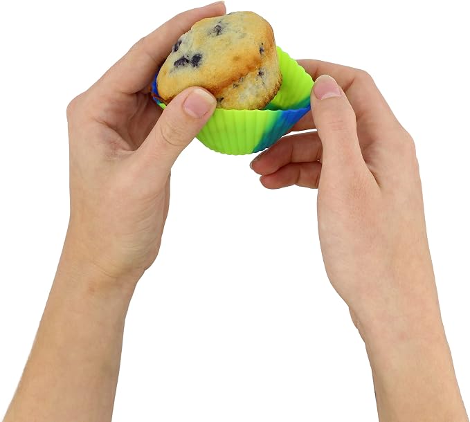 7Penn Silicone Cupcake Baking Cups Reusable Muffin Liners Molds for Standard Size Tin - Tie Dye Rainbow Colors Set of 12