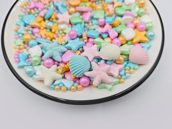 Edible Colorful Ocean Mermaid Candy Sprinkles Starfish Dessert Sprinkle Shell Cake Cupcake Toppers Pearl Cookie Decorations Sweet Personalities Candy Sprinkles for Cake Decorating, 3.53 oz