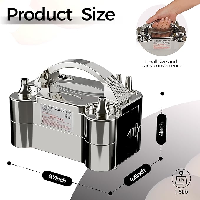 Balloon Pump - Electric Dual Nozzle Air Pump for Balloon, Portable Balloon Blower Save Time and Effort, Balloon Inflator for Parties and Decorations - 110V-120V, 600W
