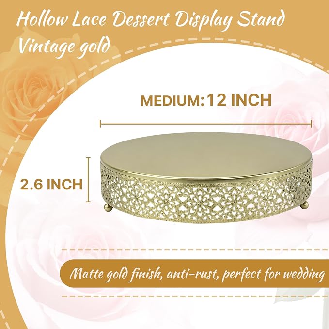 Cake Stand, Metal Round Cupcake Dessert Stand Cake Display Holder Cookies Fruit Serving Tray Decor for Wedding Party Birthday Baby Showers Anniversary (12in, Gold)