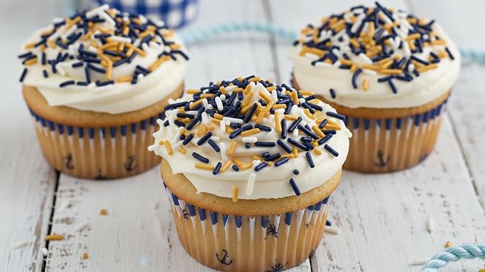 NCS Navy Blue, Gold & White Jimmies Edible Sprinkles – Cupcake, Cake & Cookie Decorations, 7 oz