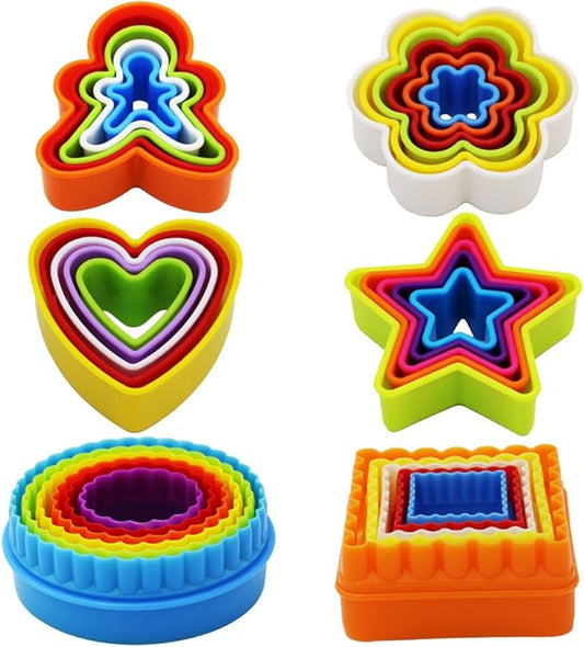 32 PCS Cookie Cutter Set, Biscuit Cutter Set, Multi-size Sandwich Fondant Cake Fruit Vegetable Shapes Cutter Set (Square, Round, Star, Heart, Flower, Gingersnap)