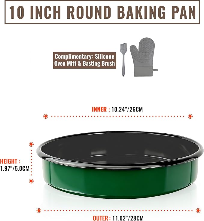 10 Inch Enamel Cake Pan Round Roasting Dish Non-Stick Baking Tray for Pizza Pie & Chicken, Oven Dishwasher Safe Non-Toxin Roaster Pan Cookware Birthday Housewarming Gift Bakeware