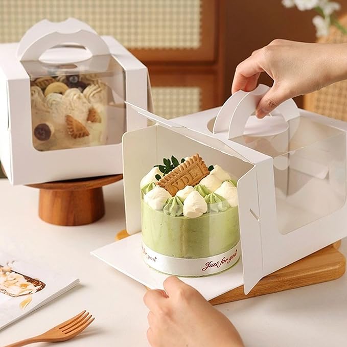 40Pcs 5×5×4 Inches Mini Cake Boxes-Solid White with Carry Handles and Cake Board-Suitable for Cakes up to 4 Inch,Cake Container,Pastries,Bakery Treats-Perfect for Celebrations and Gifts
