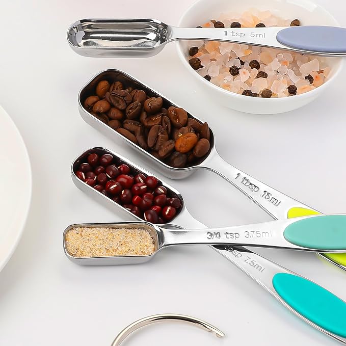 Magnetic Measuring Spoons Set Includes 7 Stainless Steel Magnetic Measuring Spoons,Nesting Measuring Spoon Teaspoon with Leveler for Dry or Liquid Ingredients (8, Colorful)