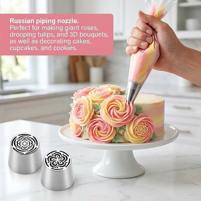 Russian Piping Tips, Stainless Steel Cupcake Flower Shaped Frosting Nozzle