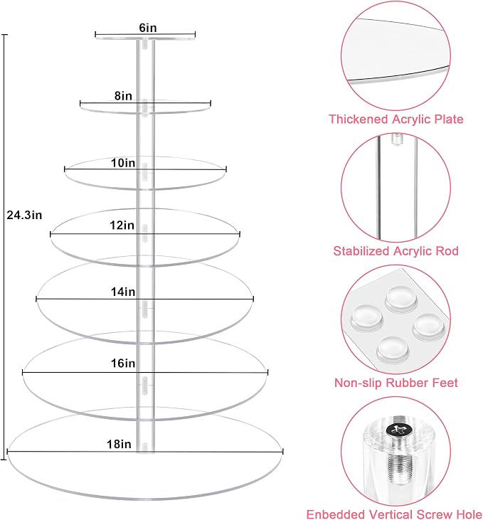 Large 7 Tier Cupcake Stand for 100 Cupcakes, Clear Round Cupcake Stands, Acrylic Wedding Cupcake Tower Stand, Cupcake Display Stand for Dessert Table, Cupcake Tier Stands
