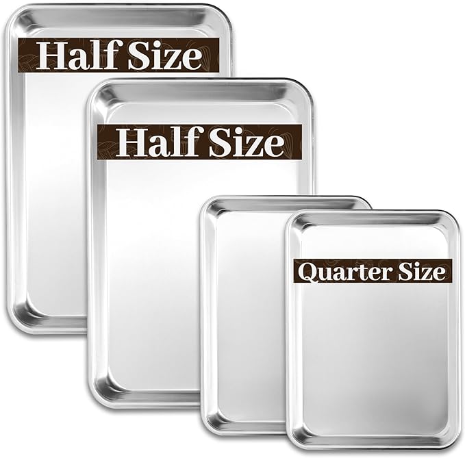 BIEAMA Aluminum Baking Sheet Set of 4, 2 Half Sheet Pans & 2 Quarter Size, Commercial Heavy Duty Cookie Sheets for Oven