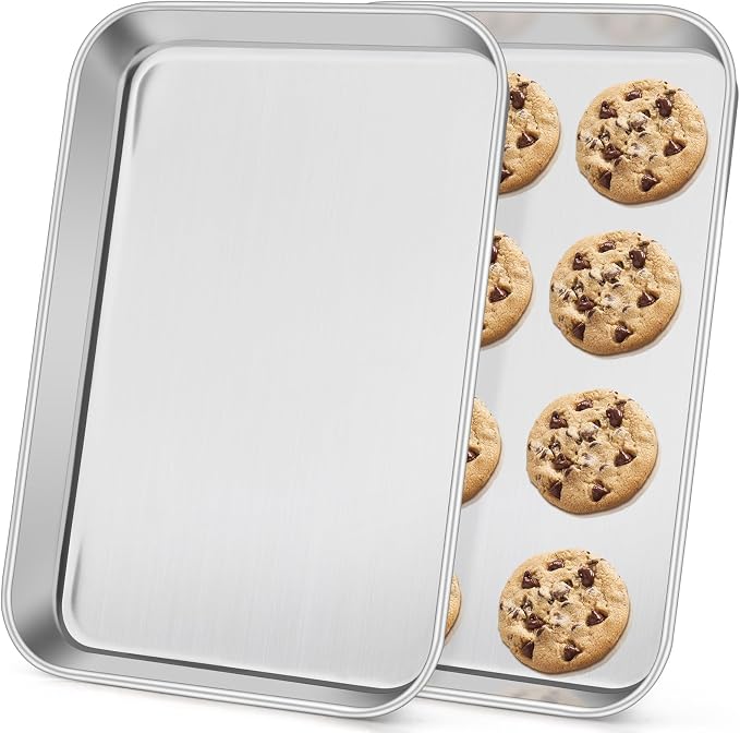 Leonyo 9x13IN Stainless Steel Baking Sheets Set, 2 Pack Stainless Steel Quarter Sheet Pan for Baking Cookie, Commercial Grade Metal Toaster Oven Tray for Oven, Non Toxic & Dishwasher Safe
