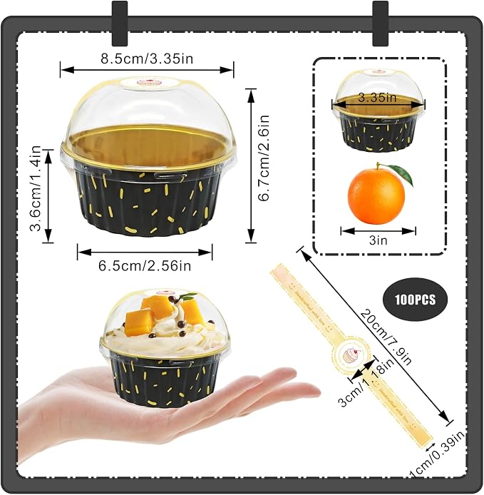 100 Pack 5oz Cupcake Pans with Dome Lids,5 oz Disposable Ramekin Cupcake Liners,Reusable Mini Muffin Case Dessert Containers for Birthday Wedding Party (Meteor Shower)