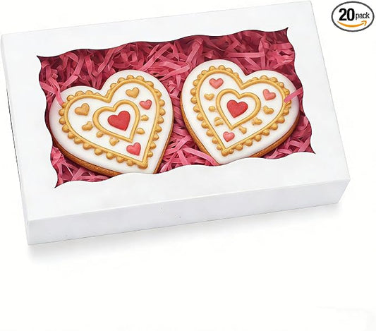 XINHPKGG 20 Pcs Cookie Boxes 7" x 4 3/8" x 1 1/2" Inch Bakery Boxes with Window Treat Box Dessert Box for Wedding Party Mother's Day - White