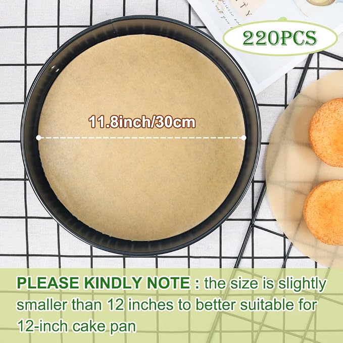 BOYAN 12 Inch Parchment Paper Rounds, Set of 220, Non Stick Parchment Paper for Baking, Round Pizza Parchment Paper for Pizza Maker, Pizza Pan, Tortilla Press, Quesadilla Maker, Cake Pan and More
