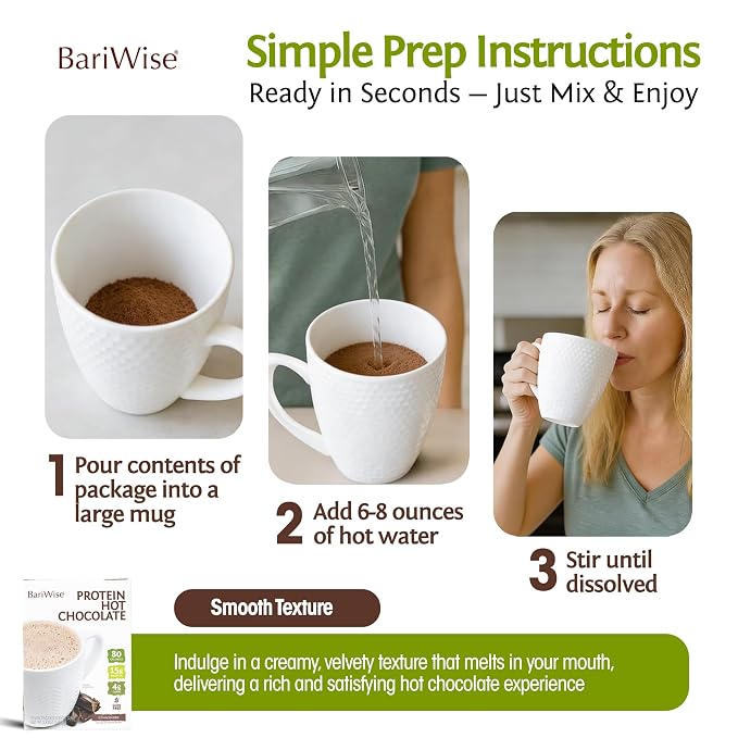 BariWise Protein Hot Chocolate, Hot Cocoa, Low Sugar, Low Carb, Keto Friendly & Gluten Free (7ct)