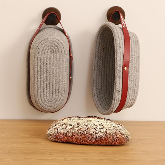 2-Pack Banneton Bread Proofing Baskets – Sourdough Starter Kit for Home Bakers, Cotton Rope Bannetons with Liners, Hanging Hooks, Dough Guide (10" Oval)