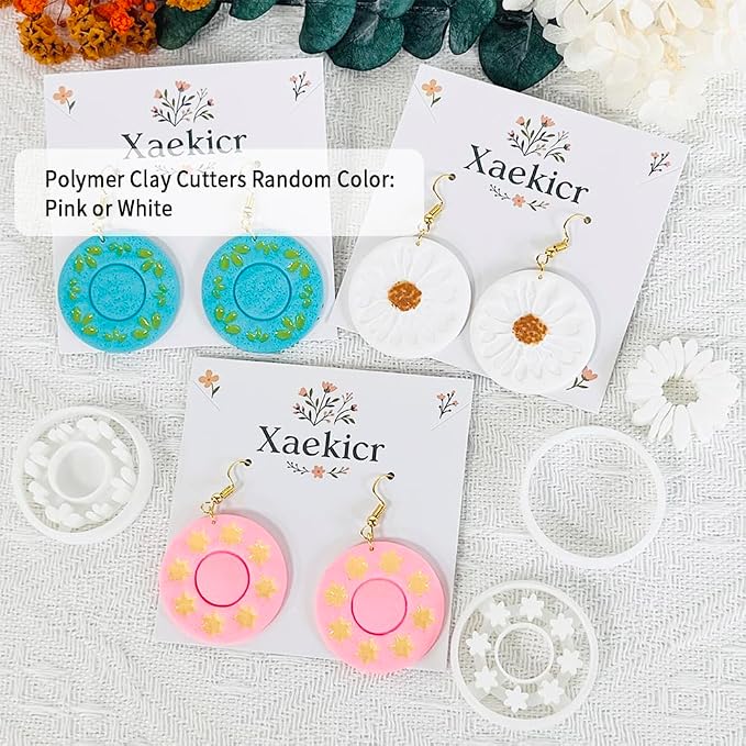 Xaekicr Round Floral Polymer Clay Cutters Set – Clay Earring Cutters for DIY Jewelry, Circle Flower Clay Tools for Earrings Making, Clay Molds for Polymer Clay Projects
