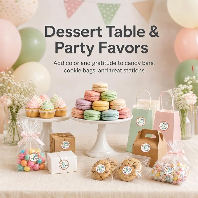 Thank You Treat Stickers 120PCS 1.6 Inch, Teacher Appreciation Labels for Dessert Table, Snack Bags, Employee Nurse Appreciation Gifts, Party Favor Stickers