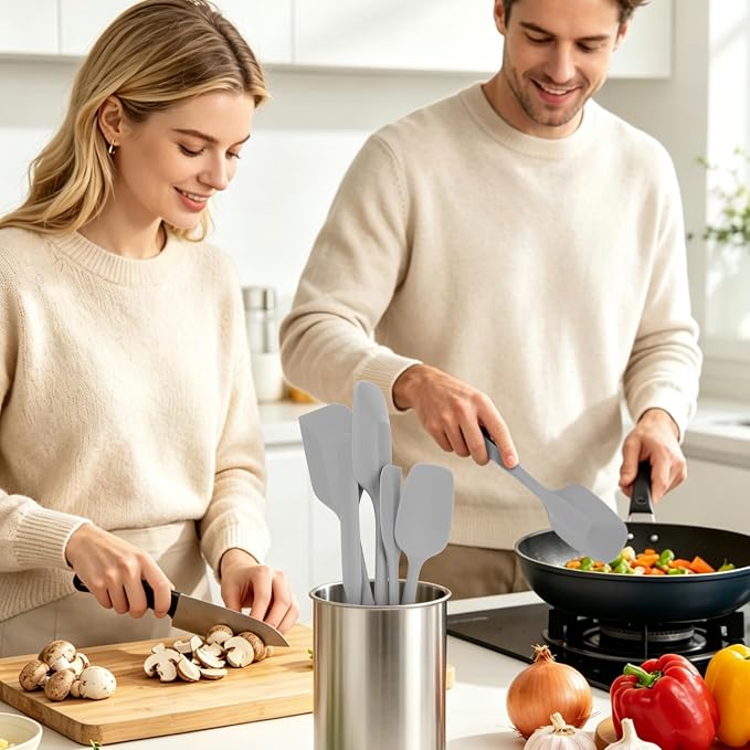 5-Piece Silicone Spatula Set for Baking, 446°F Heat Resistant Non-Stick Cooking Utensils, BPA-Free Food Grade Silicone Scrapers, Non-Scratch Flexible & Dishwasher Safe, Grey