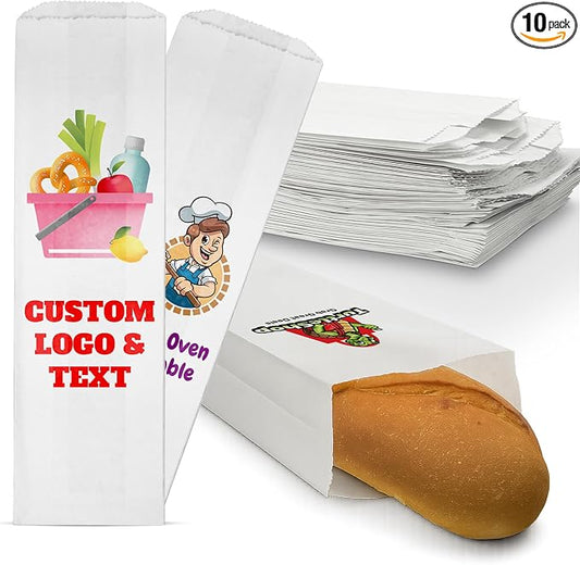 MT Products White Custom Printed Bread Bags 5.25" x 3.25" x 18" - Personalized White Paper Bags for Gift Giving