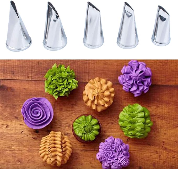 5 Pieces Large Piping Tips Set and 3Pcs Russian Grass Cream Tips DIY Decor Baking Tool, Stainless Steel Piping Nozzles Kit for Pastry Cupcakes Cakes Cookies Decorating