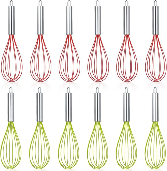 FoldTier 12 Pcs Christmas Whisks Gifts Set 10 Inch Silicone Balloon Whisks with Stainless Steel Handle for Holiday Baking, Xmas Kitchen Cooking Tools, Christmas Wisks Ornaments for Party Favors