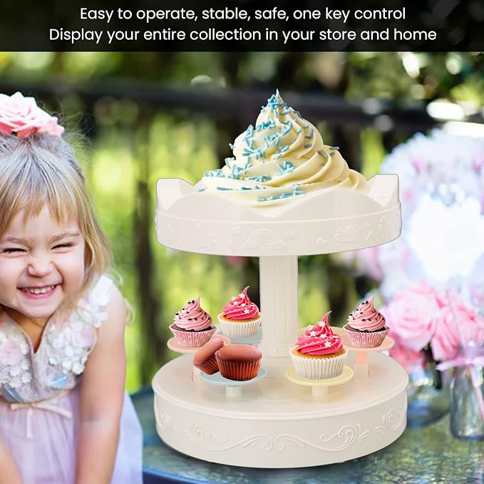 Automatic Rotation Cupcake Display Stand, Carousel Cake Stand, Dessert Table Decoration, Rotating Dessert Machine for Sushi Dessert Cupcake