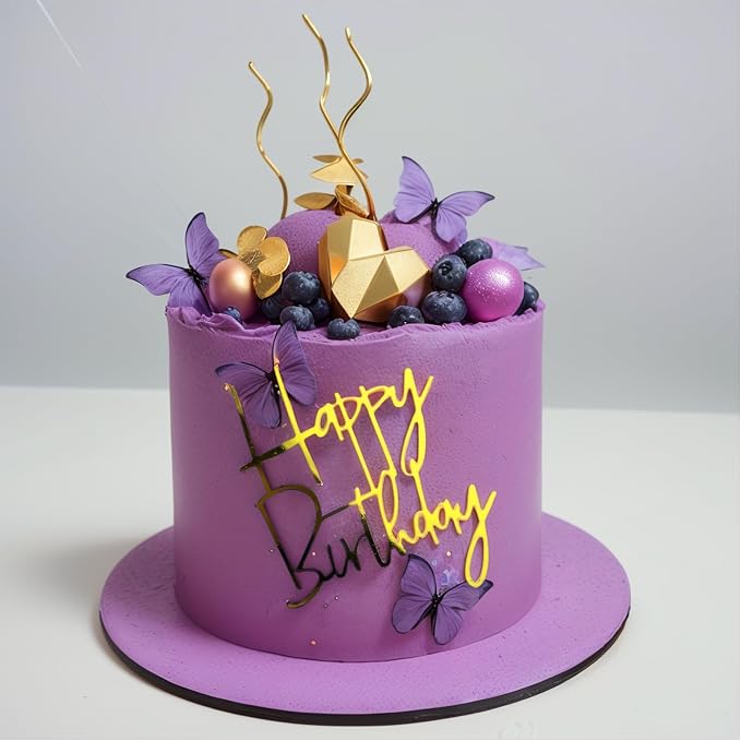 24 PCS Happy Birthday Cake Toppers Mirror Acrylic Side Cake Decorations 8 Styles 3 Colors