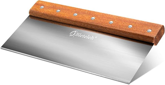 10-inch Long Bench/Dough Scraper, Stainless Steel Blade, Commercial Kitchen Tool with Wooden Handle (10-inch long)