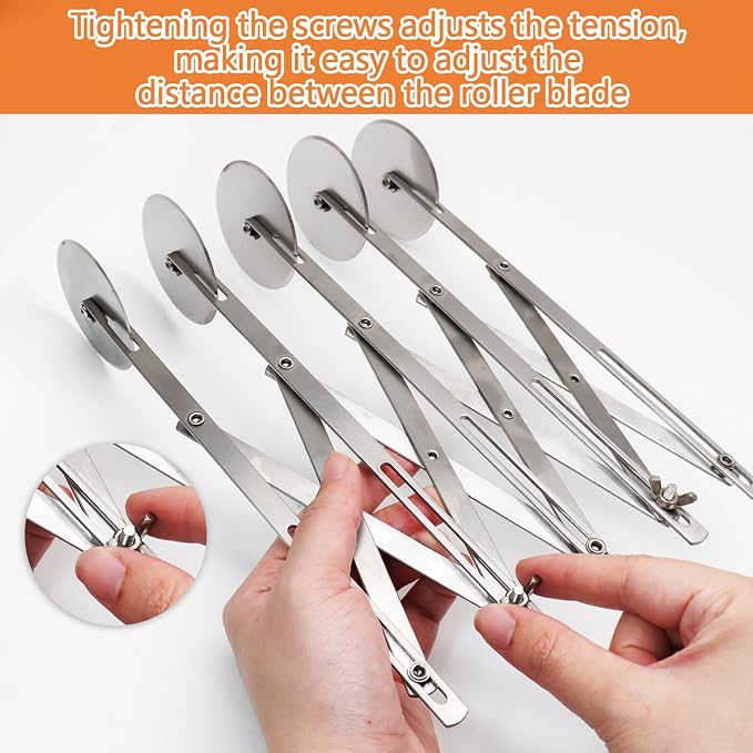 5 Wheel Pastry Cutter， Stainless Steel Expandable Dough Divider & Cinnamon Roll Cutter for Pasta, Pizza, Brownies - 2-Pack Multi-Use Baking Tool