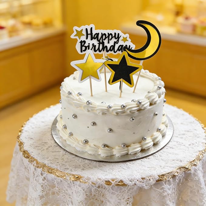 Acrylic Happy Birthday Cake Topper Durable Reusable Perfect for Birthday Cakes, Cupcakes, Dessert Tables Ideal for Kids Adults Birthday Celebrants (Black,Gold)