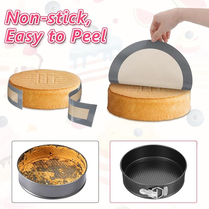4" 7" 9" Springform Cake Pans Set with Easy Clean Silicone Baking Mat and Silicone Liners Protector Prevent Cake from Sticking to Bottom and Side Nonstick Cheesecake Pan with Removable Bottom