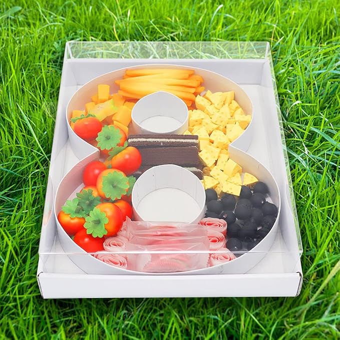 WENPACK 12.5" Fillable Cardboard Number Shaped Box With Clear Lid Birthday Treat (White, 8)