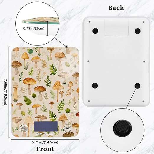 Food Scale Kitchen Scale Food Weight Scales Digital Weight Grams and Ounces Small Electronic Food Scale for Baking Cooking Watercolor Mushrooms Beige