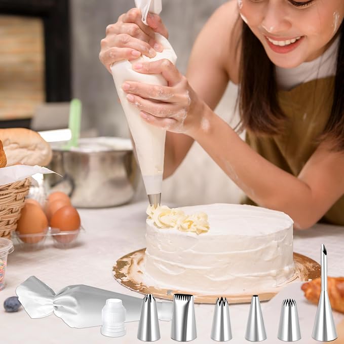 JJUNW 9cs Reusable Piping Bags and Tips Set, Pastry Bags for Cake Decorating, Frosting Icing Tips Drop Flower Piping Tip for Cake Decorating, Baking Supplies