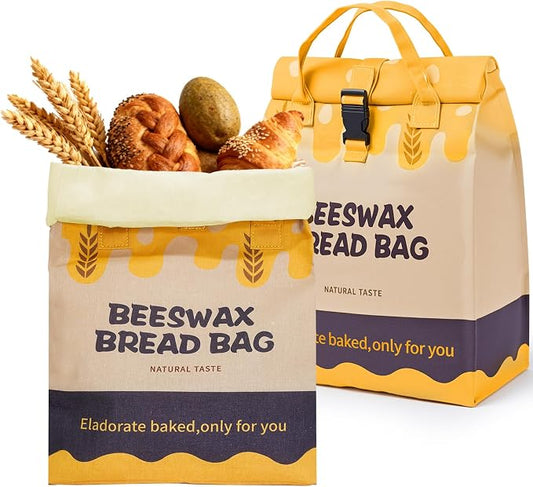 2 Pack Beeswax Bread Bags for Sourdough Homemade Bread, 17 x 13 inch Reusable Organic Linen Food-Safe Storage Bag to Keep Loaves Fresh Longer