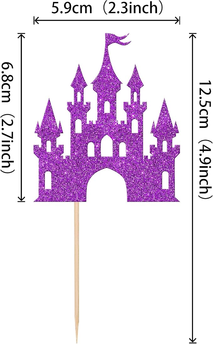 24 PCS Castle Cupcake Toppers Princess Cupcake Toppers Castle Theme Birthday Party Decoration Princess Party Supplies Princess Birthday Cake Decoration for Girls Princess Baby Shower Supplies Purple