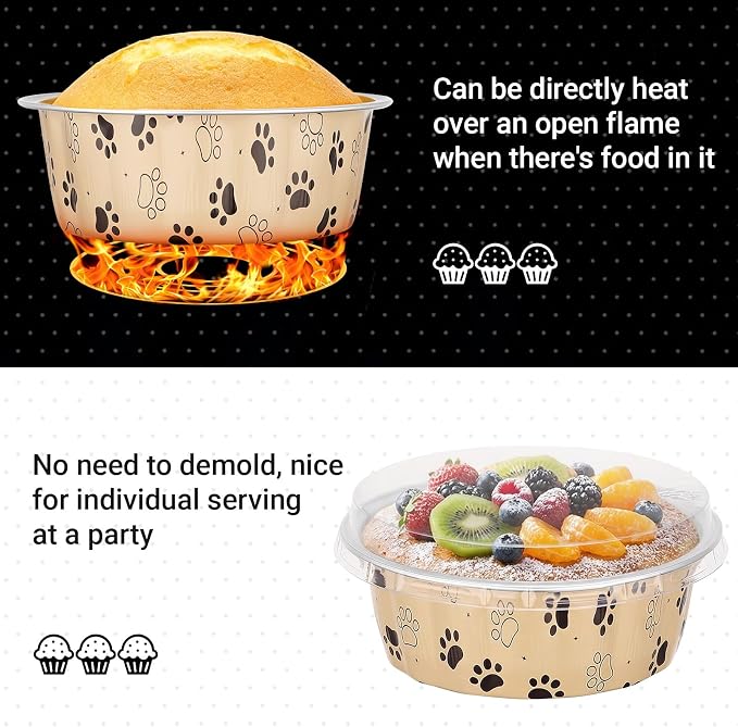 Beasea Disposable Baking Cups with Lids, 100 Pack 8oz Aluminum Foil Ramekins with Lids, Cute 235ml Creme Brulee Muffin Cupcake Mini Pudding Baking Cups Tin for Party Birthday - Cat Claws
