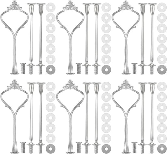Patelai 6 Sets 3 Tier Cake Stand Hardware Tiered Tray Plate Hardware Kit Heavy Metal Cake Fruit Food Plate Stand Fitting Stacking Kit for Serving Dessert Cupcake Dish (Simple,Silver)