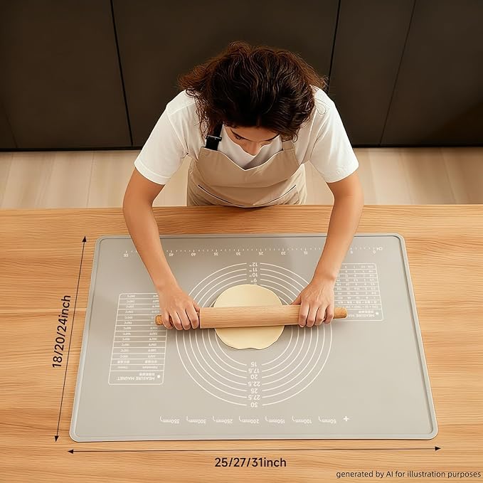 LCOCWMYS Silicone Baking Mat 25"L x 18"W Silicone Baking Mat with Raised Lip, Ideal for Making Pastries, Bread, Cookies, Pizza, Fondant, Pasta