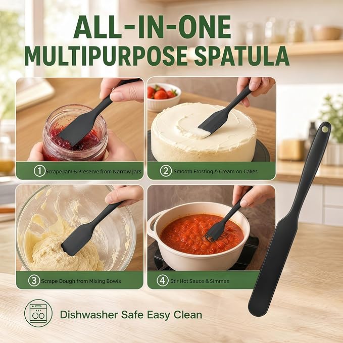 Silicone Jar Spatula, 600°F Heat Resistant Food Grade Rubber Scraper, Flexible Skinny Spatula for Jars, Blenders, Bottles, Baking, Cooking, Jam, Nut Butter, Dishwasher Safe