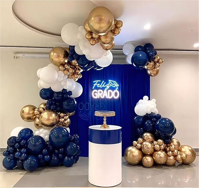 136pcs Navy Blue Gold White Balloons Garland Arch Kit,18 12 10 5 Inch Different Sizes Pack Party Latex Balloons for Valentine’s Day Birthday Holiday Party Decorations