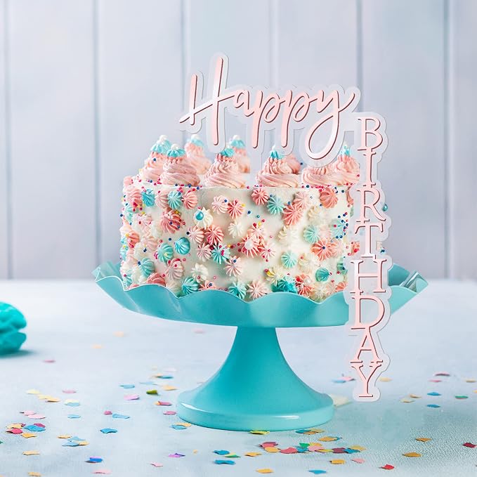 6 Pieces Acrylic Happy Birthday Cake Toppers Decoration Right Angled Shape Vertical Cake Pick Decor Party Supplies for Adults Friends