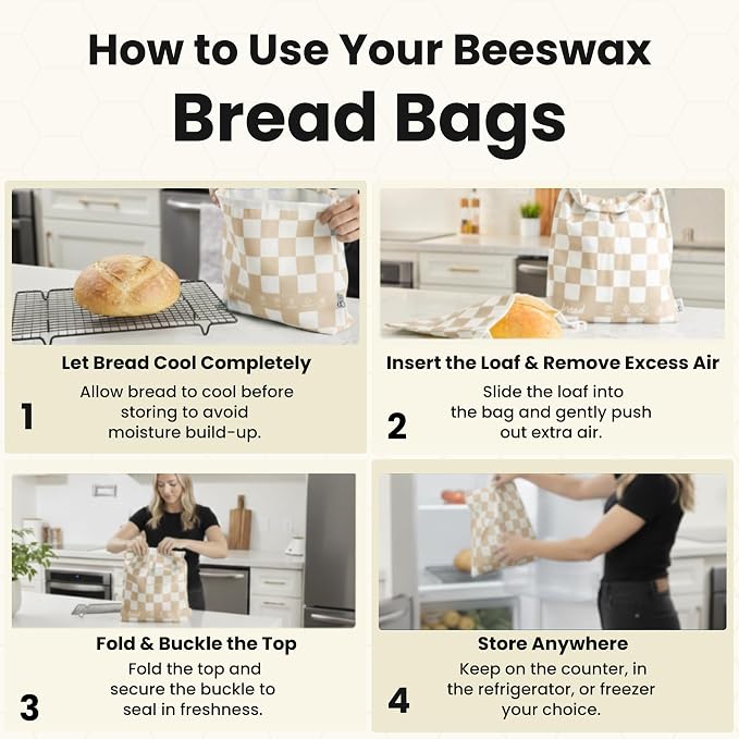 2-Pack XL Premium Reusable Beeswax Bread Bags 17x13 - Artisan Sourdough Keeper, Organic Cotton, Freezer-Safe Homemade Bread Storage - Eco Bread Gift for Bakers