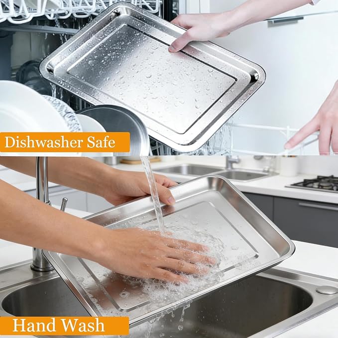 Baking Sheet Pan Set of 2, 12.4"x11" Stainless Steel Air Fryer Pan Replacement Tray for Cuisinart TOA-060 and TOA-065 TOA-70 Toaster Oven Accessories Parts for Cooking Bread and Broiling, NonStick