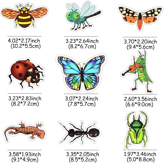 50 Pcs Insect Stickers for Kids Teens Water Bottles Laptops Scrapbook Decoration Party Favors Classroom Rewards Butterfly Ladybug Bug Theme Waterproof Vinyl Decals