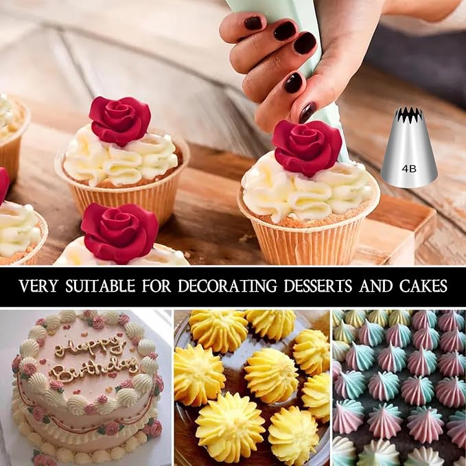 5 Pcs 4b Piping Tip,Piping Tips,Piping Tips For Cake Decorating,Piping Nozzles Decorating Tips,For Cookie And Cake Decorating,Birthday Cake, Cupcake,Diy Cream.